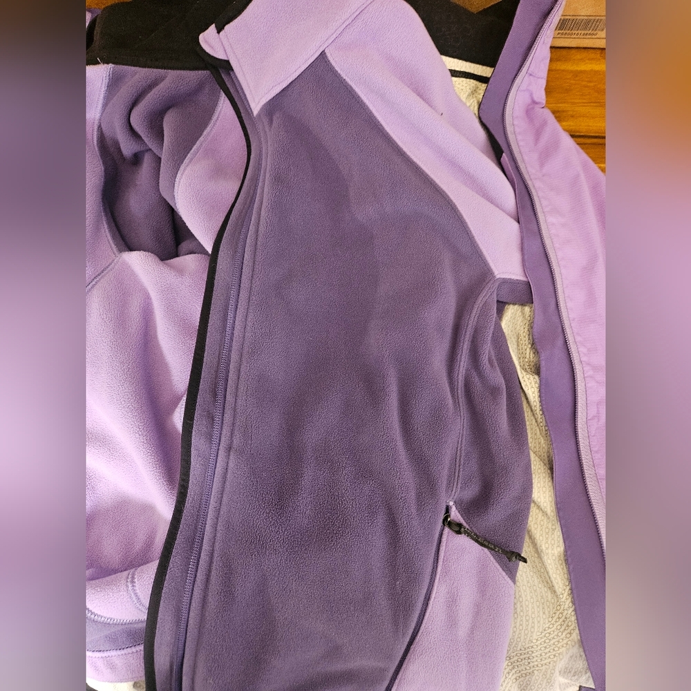 L.L.Bean Women’s Reg 3-in-1 Jacket Purple Polartec Fleece Liner Weather Channel - Picture 9 of 10